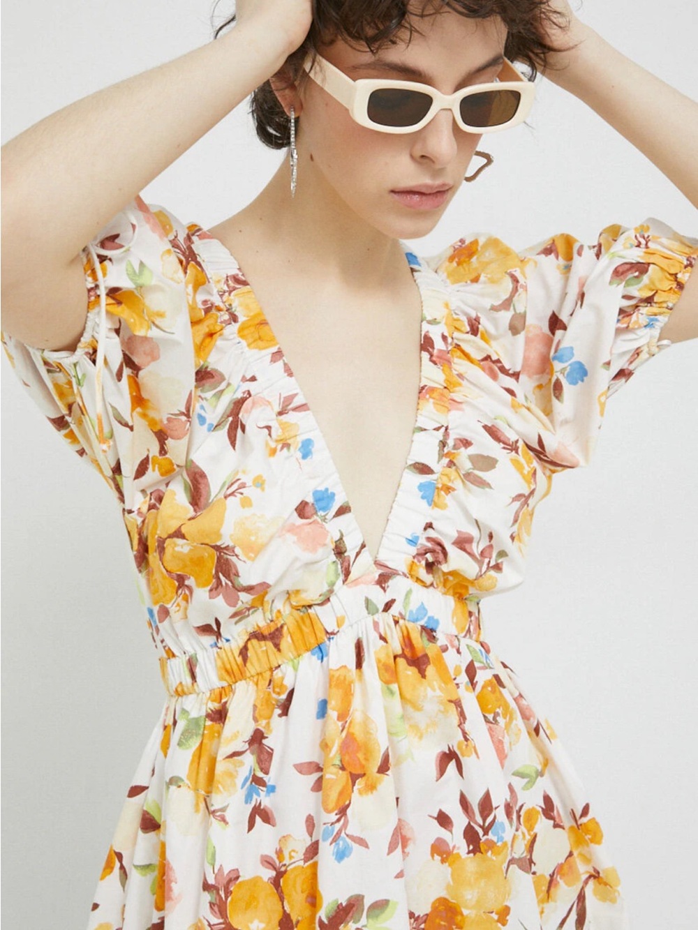 Abercrombie & Fitch yellow floral puff dress L